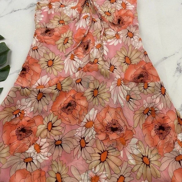 Karin Stevens Womens Vintage Y2k Slip Dress Size 6 Petite Pink Daisy Floral - Picture 3 of 9